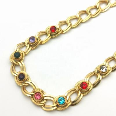 China Vintage High Quality Luxury Bridal Jewelry Colorful Gemstone Zirconia Dubai Gold Jewelry Necklace For Women for sale