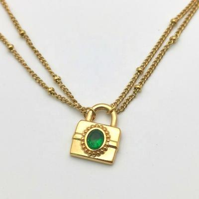 China Exquisite Vintage Jewelry Accessories Lock Vintage Green Pendant Crystal Lock Necklace For Women for sale