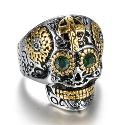 China Luxury Vintage CZ Skull 316L Stainless Steel Mens Stone Rings High Quality Hip Hop Finger Band Finger Rings for sale