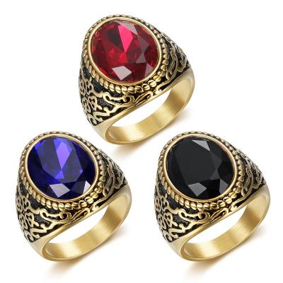 China Wholesale Custom Ruby Gemstone Luxury Vintage Fashion Men's Jewelry 18K Gold Plated Ring Mens for sale