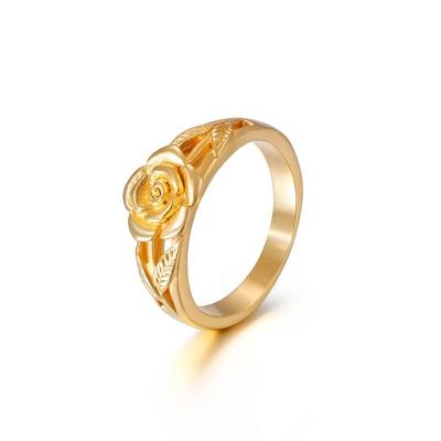 China Simple Design Bridal Wedding Rings CLASSIC Elegant Rose Flower 18K Gold Filled Rings For Women for sale