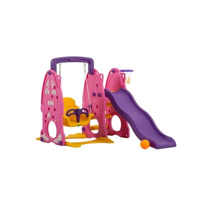 China Pink Multi-Functional House PE Combination Slide and Swing Playground Basketball Indoor Plastic Toys for sale