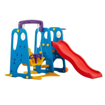 China Updated Cartoon Cute Indoor Playground PE Children Toddler Slide and Plastic Swing Set for sale