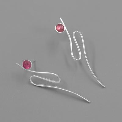 China TRENDY 925 Sterling Silver Minimalist Curve with Gemstone Stud Earring Jewelry for sale