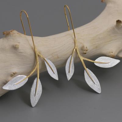 China Elegant TRENDY 925 Sterling Silver Leaf Drop Earrings for Women Wedding Party Jewelry Gift for sale