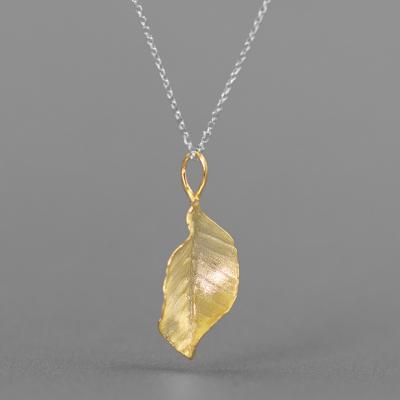 China Trendy Handmade Women's Elegant Leaf 925 Sterling Silver Pendant Gold Jewelry for sale