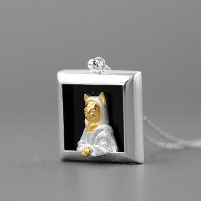 China FASHIONABLE Natural Agate Mona Lisa Cat Pendant 925 Sterling Silver Pendant Jewelry for sale