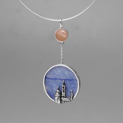 China TRENDY 925 Sterling Silver Blue Jade Florence Cathedral Silver Handmade Pendants for sale