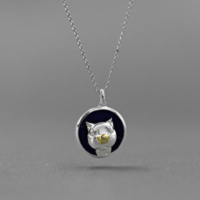 China FASHIONABLE Handmade Natural Gemstone Cat Round Silver Cute Pendant for sale