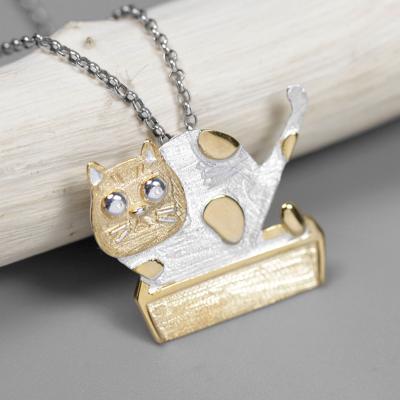 China Wholesale Fashion TRENDY 925 Sterling Silver Cute Cat Pendant Charms Silver Jewelry for sale