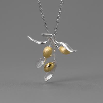 China TRENDY S925 Sterling Silver Pendant Olive Tree Branch Leaf Jewelry For Women Lady for sale