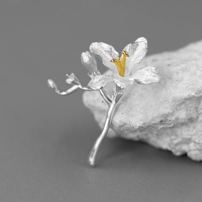 China Handmade High Quality 925 Sterling Silver Women Jewelry Freesia Flower Brooch for sale