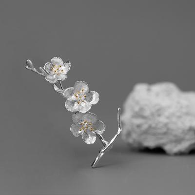 China Elegant 925 Sterling Silver Cherry Blossom Flower Brooch for sale