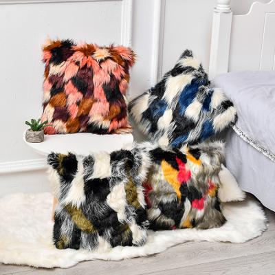 China High Quality Anti-static Popular Long Hair Faux Fur Sofa Bed Sofa Bed Faux Fur Sheepskin Sofa Pillow Cushion Cover With Zipper for sale