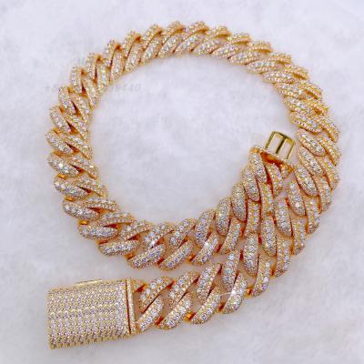 China Hiphop 20mm width s925 with moissanite diamond custom jewelry necklace luxury men's cuban link chain for sale