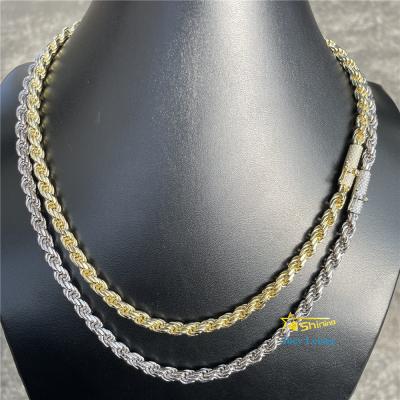 China Hiphop Ready To Ship Chain 18K VVS Gold Plated Moissanite Diamond Necklace 925 Sterling Silver Rope Chain Hip Hop Jewelry 6.0mm for sale