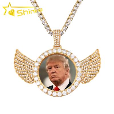 China Hiphop Micro Pave Lab Hip Hop Wing Photo Pendant Custom Made Diamond Cz Cubic Zirconia Special Anniversary Gift for sale