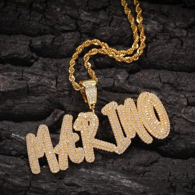 China Hiphop Zircon Letter Pendant Necklace High Quality Hip Hop Necklace Brass Alphabet Choker Necklace for sale