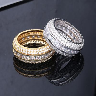 China 2021 Zircon Five Row Men's CLASSIC Square Full Diamond Hollow Ring Zircon Hip Hop Hipster Rings For Men for sale