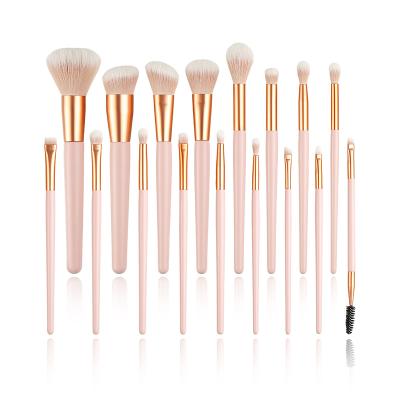 China Angular Blush 17pcs Rose Gold Cosmetic Brush Synthetic Hair Wood Handle Set Brushes for sale