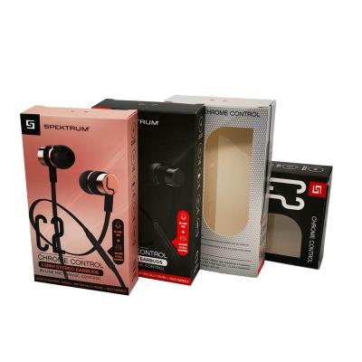 China Recycled Materials Free Sample Paper Gift Box Earphone Packaging Box With Logo Plastic Clear Window for sale