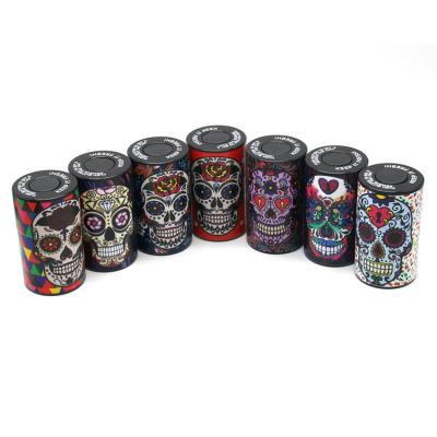 China Viable Printing Colorful Airtight Jar Skull Candy Herb Containers Plastic Smoke Tank Storage Moisture Proof Boxes for sale