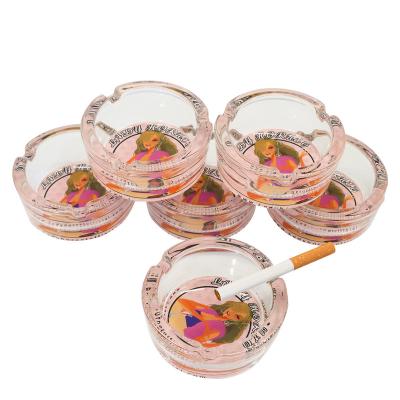 China Lady Smoking Accessories 65MM Women Cigars Premium Circular Smoking Crystal Glass Ashtray Pink for sale