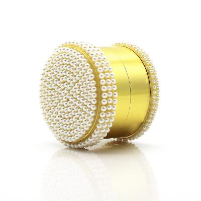 China 2022 Luxury Smoking Tobacco Herb Grinder Gold Color Imitation Pearl Metal Smoking Accessories Accessories for sale