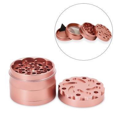 China Smoking Accessories 4 Concave Outer Flower Aluminum Alloy Lays Smoking Pink Girly Herb Grinder Tobacco Accessories 63MM for sale