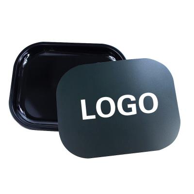 China Wholesale Portable Custom Black Single Metal Eco - Friendly Smoking Tray 18*14CM Mini Rolling Tray for sale