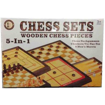 China Wholesale Chess Set 5 in 1 Wooden Chess Set with Wooden Chess Piece for sale