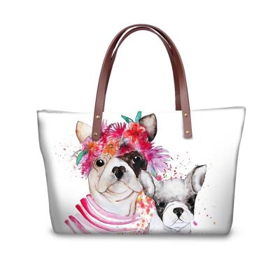 China Original Supply High Quality Canvas Cyclist Lattice Handbags Colorful Dog Print Stitching Handbags For Women for sale