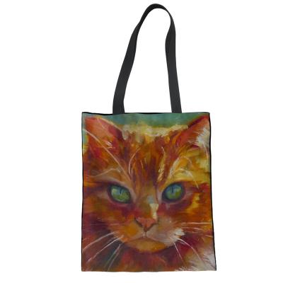 China High Quality Cartoon Cat Art Printing Custom Logo Wholesale Cotton Canvas Tote Bags For Women Girls Shopping Bag for sale