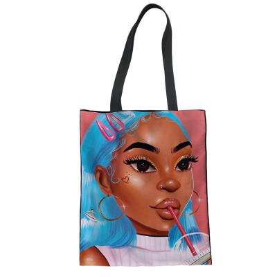 China African Canvas Tote Bag Supplier High Quality Girl Art Custom Printed Logo Wholesale Grocery Bag Women for sale