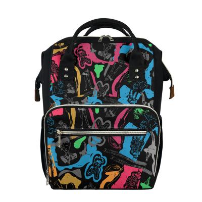 China Custom Light Mom Girl Graffiti Print Bagpack Diaper Bag Backpack Withbottle Warmer for sale