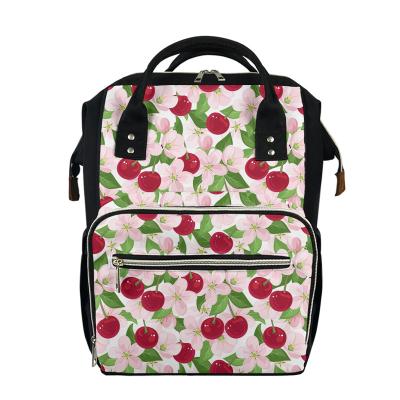 China Cherry Print Polyester Dad Baby Diaper Bag Large Capacity Lightweight Baby Bags For Mothers Customize for sale