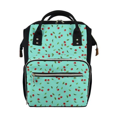 China Lightweight Cherry Print Customize Portable Diaper Bag Baby Mommy Bag Travel Designer for sale