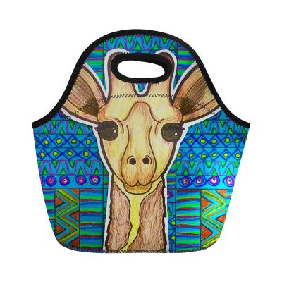 China Lunch Pack Bags African Art Giraffe Print Custom Boy Girl Lunch Pack Carry Bags Custom Lunch Bag With Logo for sale