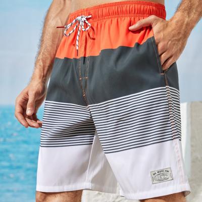 China Plus Size Custom Panel Shorts Sunga Masculina Casual Loose Quick Dry Striped Print Waist Elastic Waist Swim Trunks For Men Beach Shorts for sale