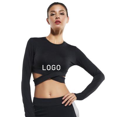 China Custom Logo Women's Gym Fitness Breathable Clotings Workout Sports Long Sleeve Top Routine Wear for sale