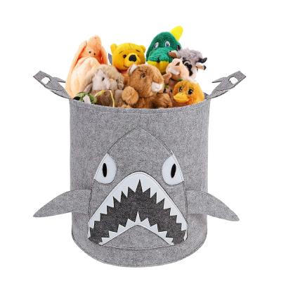 China Upin Eco-friendly Durable Laundry Hamper Bag Carton Round Handle Animal Kids Felt Shark Storage Laundry Hamper Wash Bag for sale