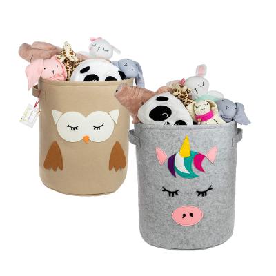 China Upin Sustainable Storage Polyester Felt Cardboard Unicorn Woodpecker Felt Toy Storage Basket for sale