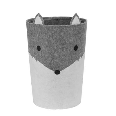 China Minimalist Upin Cute Fox Design Collapsible Round Organizer Kids Felt Storage Animal Laundry Basket for sale