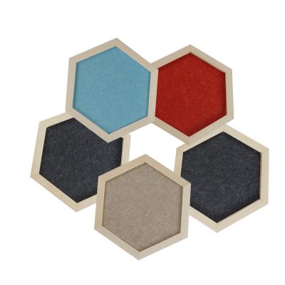 China Sound absorption eco/fireproof/decortive/easy machining/Upin style felt wall decoration protable nordic wood hexagon felt letter note message classroom pin board for sale