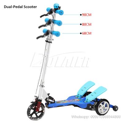 China STEEL Kids Dual Pedal Scooter Spedaling Scooter Bike 3 Pitch Wheels Kick Scooters for sale