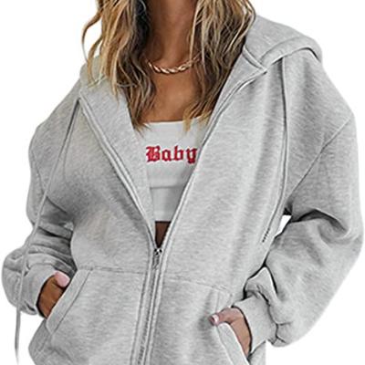 China Anti-pilling Customized Hooded Women's Loose Basic Zipper Sweatshirt Coat Jacket Oversized Oversized Zip Up Hoodie for sale