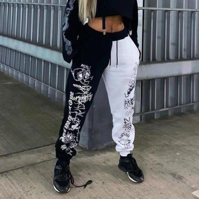 China 2022 Autumn New Arrivals Women's Casual Street Two Tone Breathable Women's Graffiti Print Jogger For Drawstring Sweatpants Wear Two Tone Joggers for sale