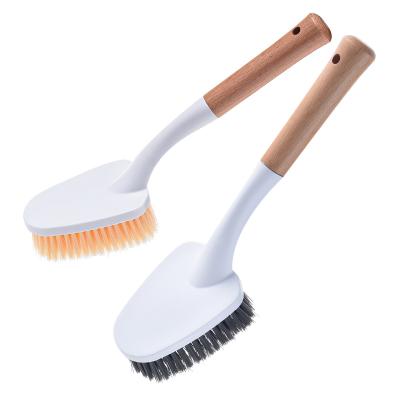 China Sustainable Customized Bathroom Floor Cleaner Scrub Brush With Long Wooden Handle for sale