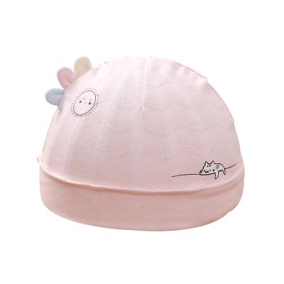 China Summer Soft Thin Newborn Hat Cute Kitten Printed Cotton Breathable Baby Tire Hat for sale