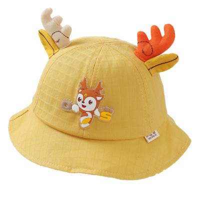 China Cute Summer Soft Baby Hat Basin Sun Hat Cartoon Antlers Outing Fisherman Straw Hat for sale